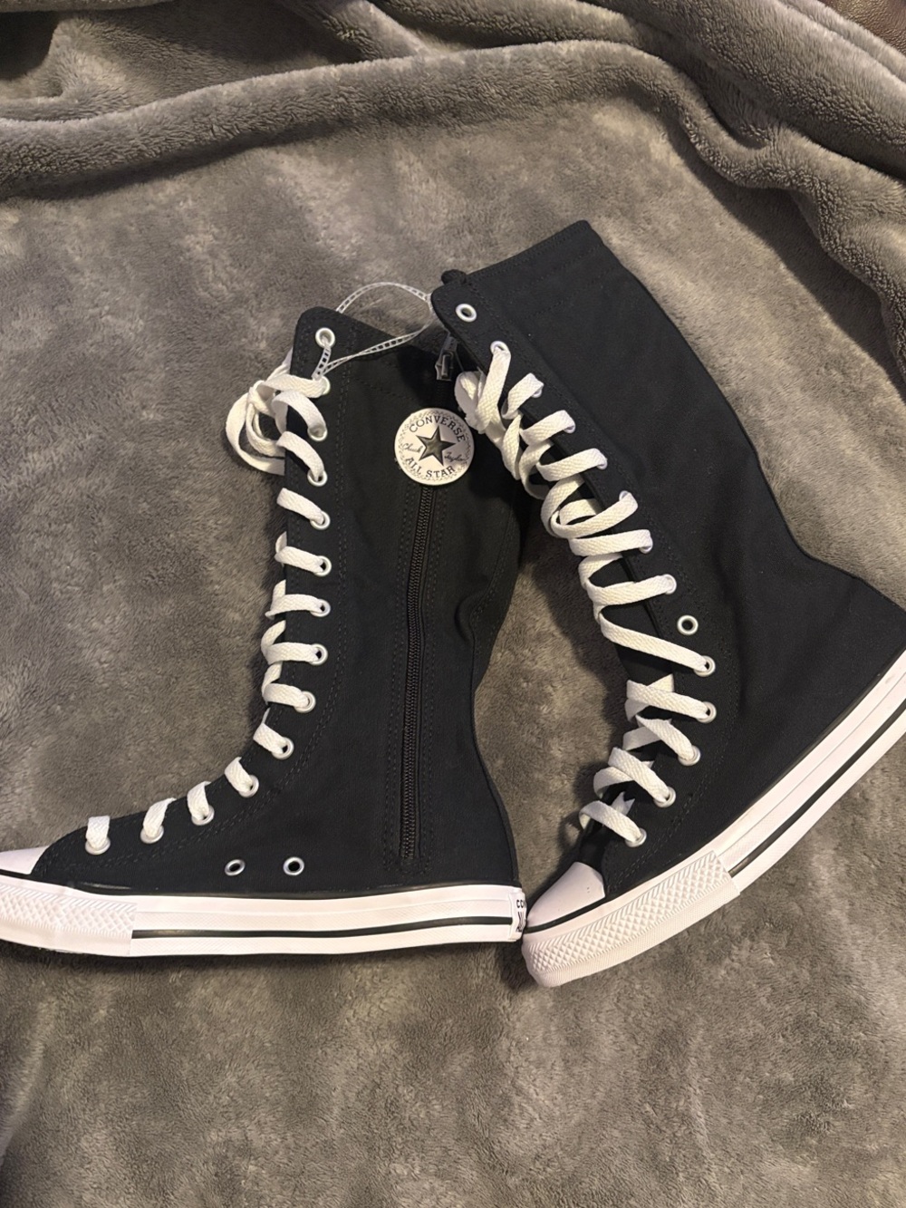 Converse Black High-Top Lace-Up Canvas Knee Boots with White Trim